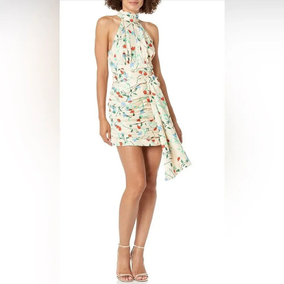 C/MEO COLLECTIVE Sectional Sleeveless Halter Shirred Mini Dress - Picture 1 of 13